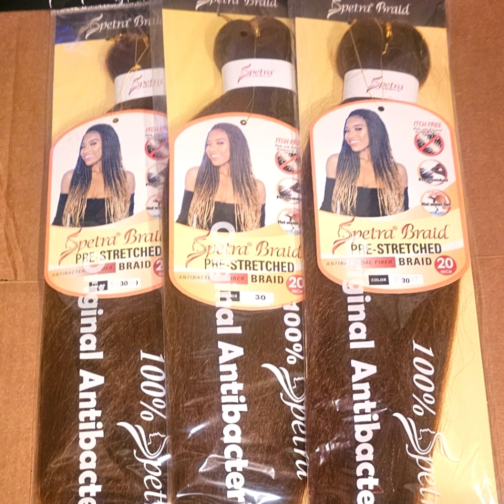 Braid Pre-Stretched Hair 20" Color#30 Includes 3 Bags Of Hair
